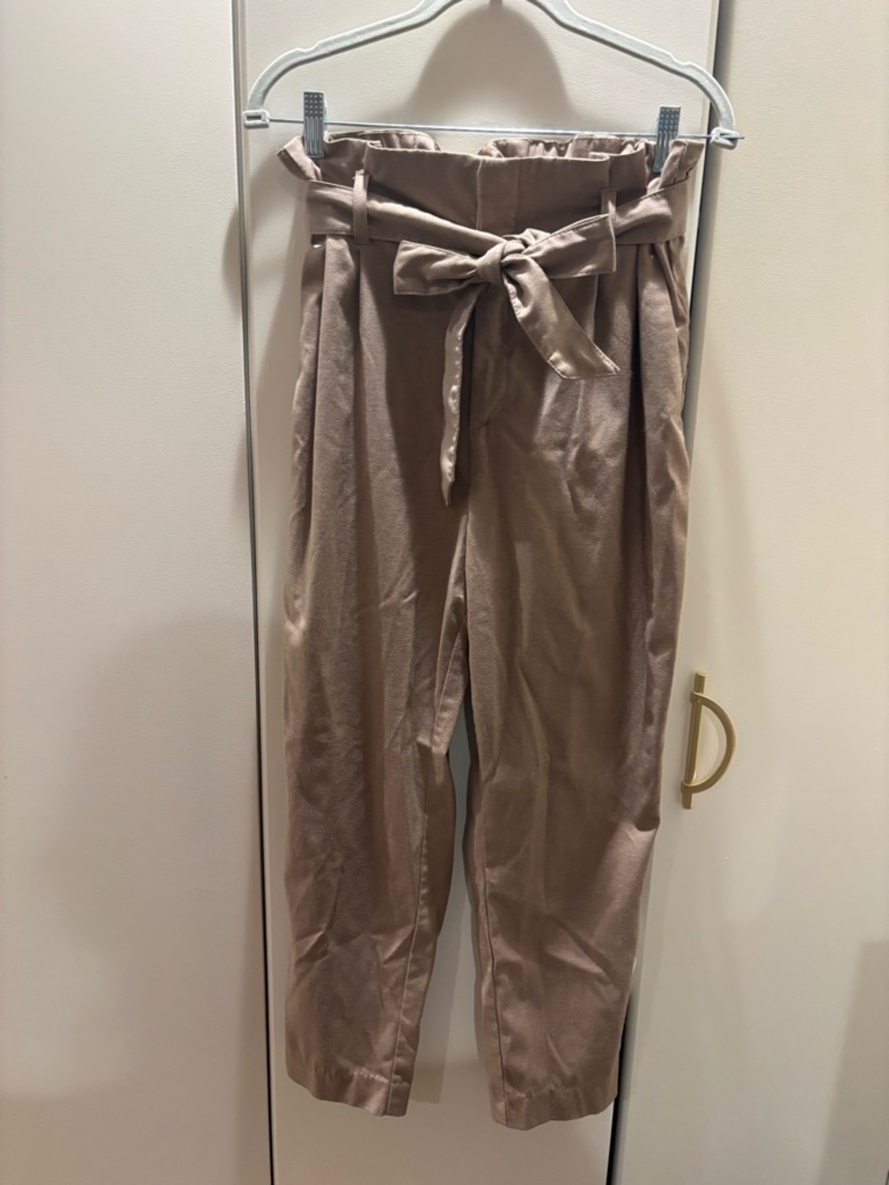 H&M Paperbag Waist Pants in Taupe Beige